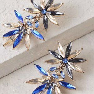 NEW ~ Anthropologie Floral Double drop Blue Crystal Earrings